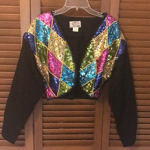 < EUC Jou Jou Vintage (80’S)  Sequin Black Bolero…L